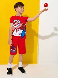 Boys Superhero Graphic T-Shirt & Shorts Set – Red
