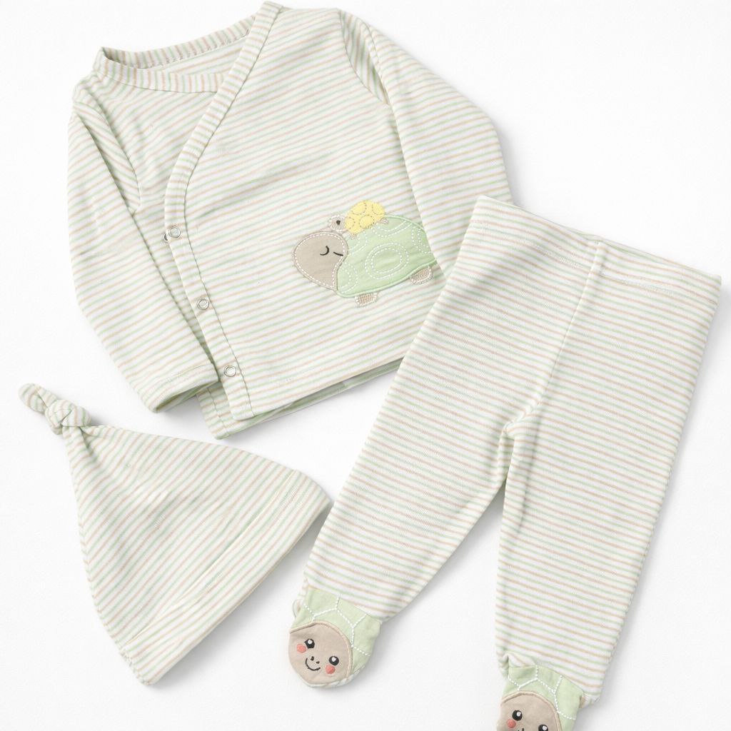 Baby Unisex Mint Stripe 3-Piece Wrap Set with Turtle Print