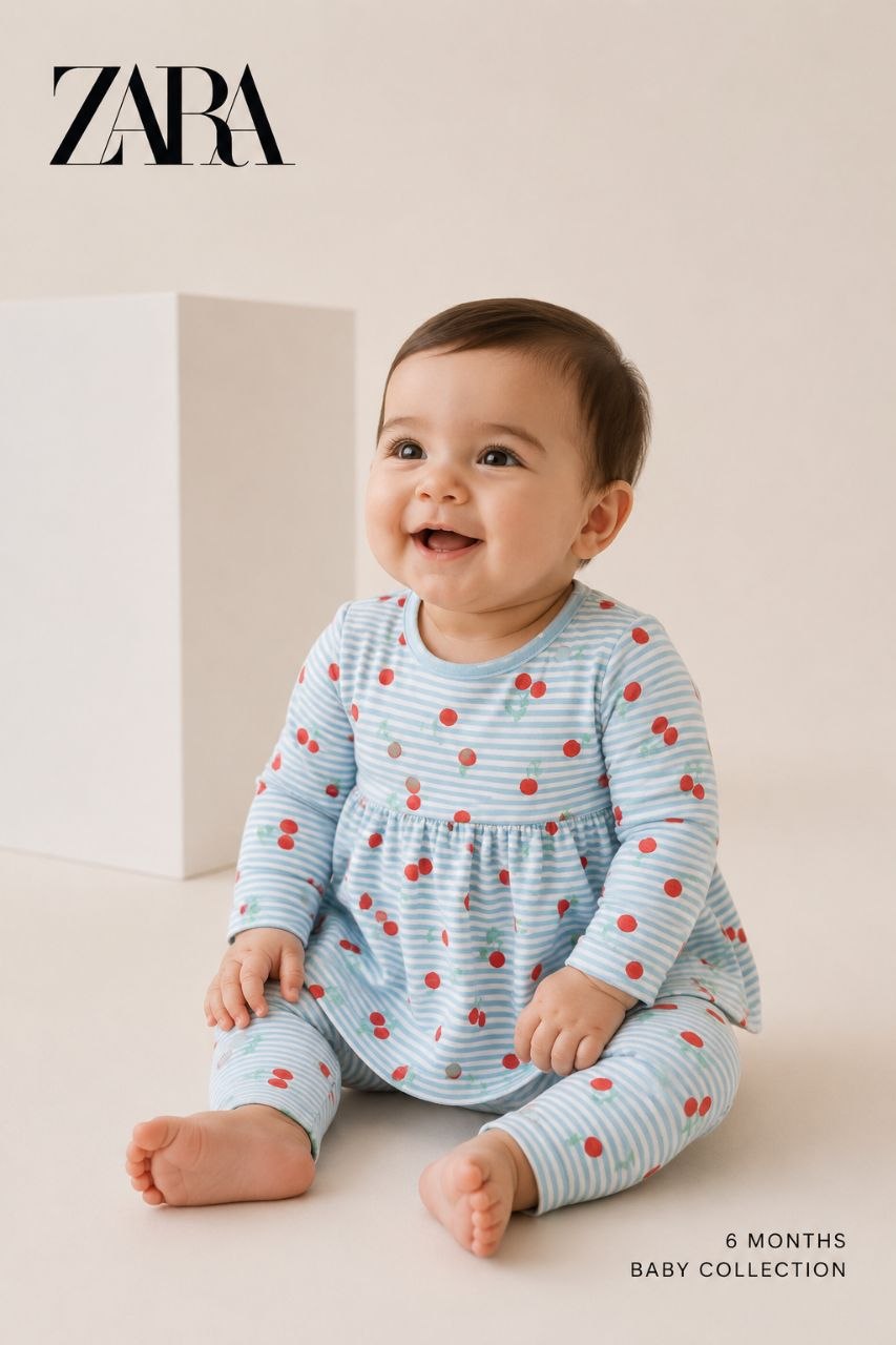 Frock - Leggings Blue Cherries Set