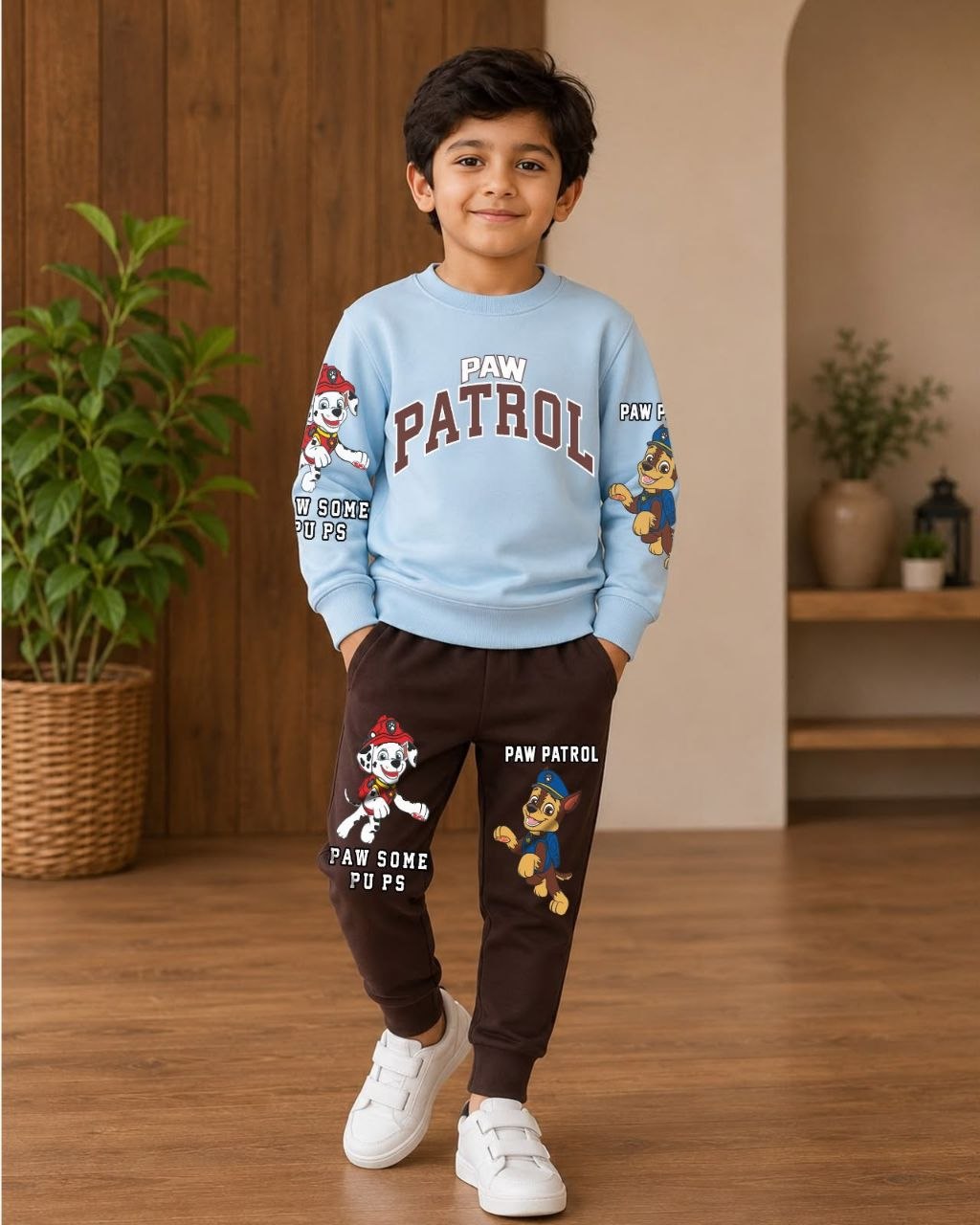 Boys’ Paw Patrol Printed Sweatshirt & Jogger Set – Blue & Brown