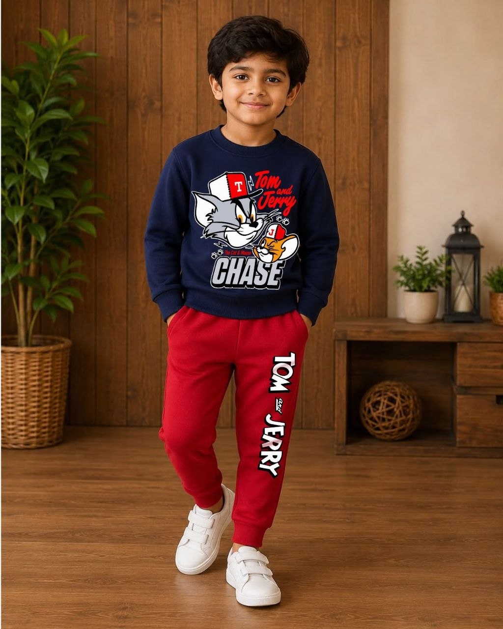 Kids Tom & Jerry Printed Sweatshirt & Jogger Set – Navy & Red