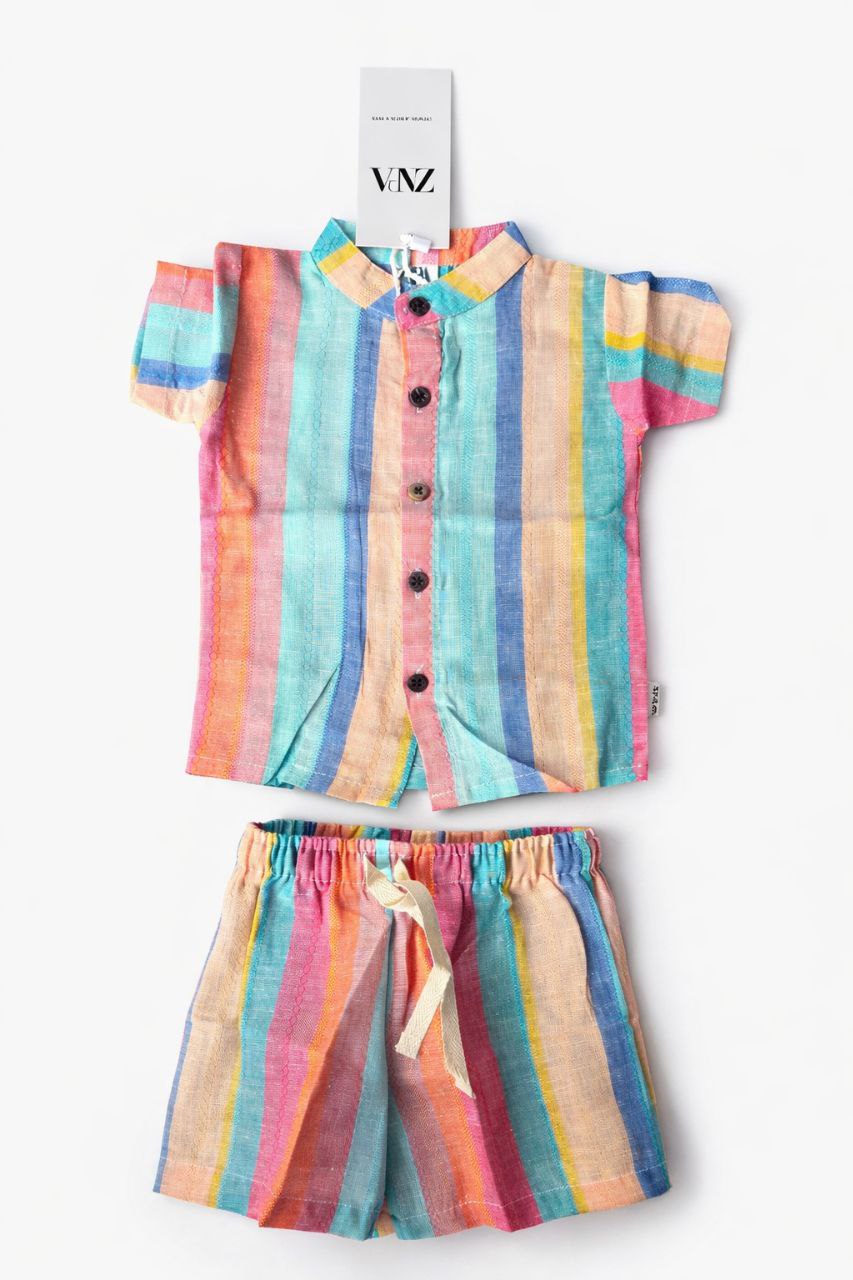 Kids Pastel Stripe Shirt & Shorts Co-ord Set