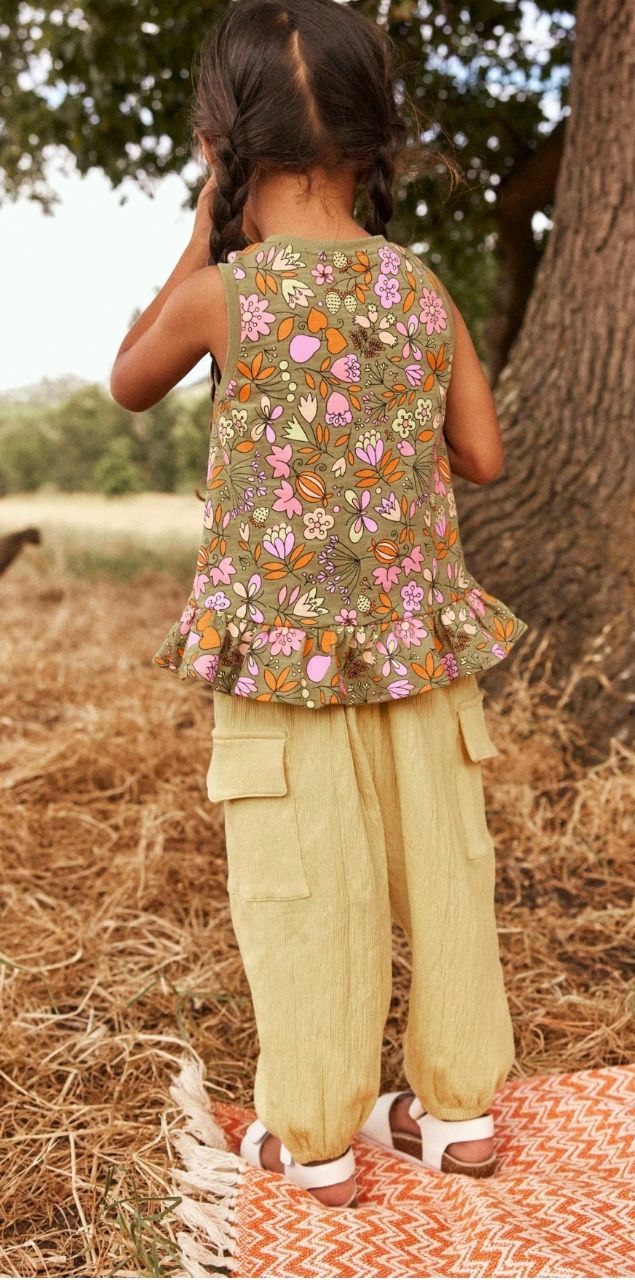 Yellow Sleeveless T-Shirt and Cargo Trousers Set