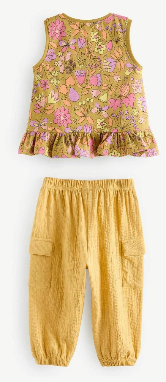 Yellow Sleeveless T-Shirt and Cargo Trousers Set