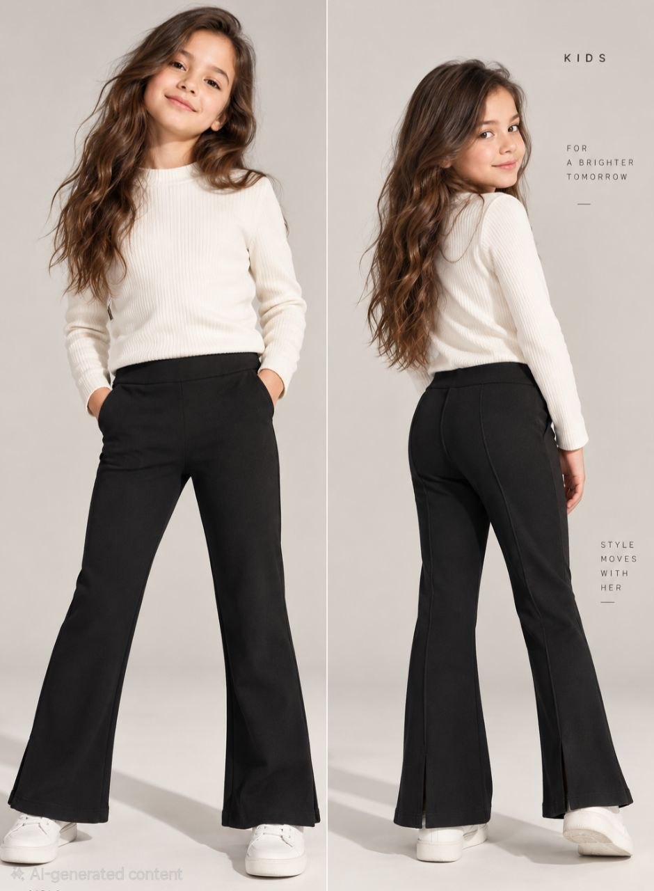 Girls Black Flared Pants – Trendy Wide-Leg Trousers | Stylish Kids Bottomwear