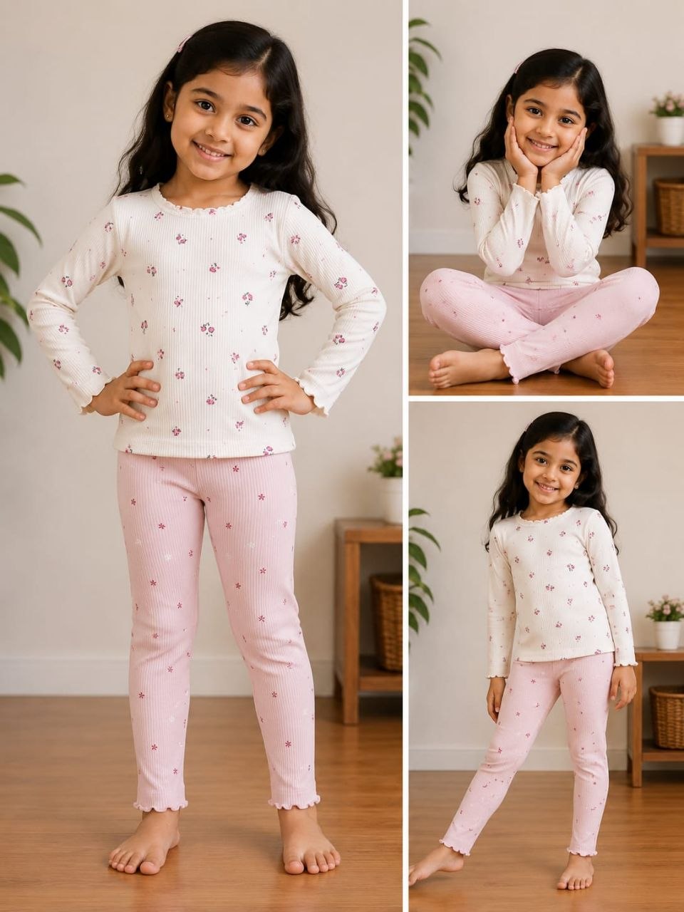 Sweet Blossom Ribbed Co-Ord Set for Girls
