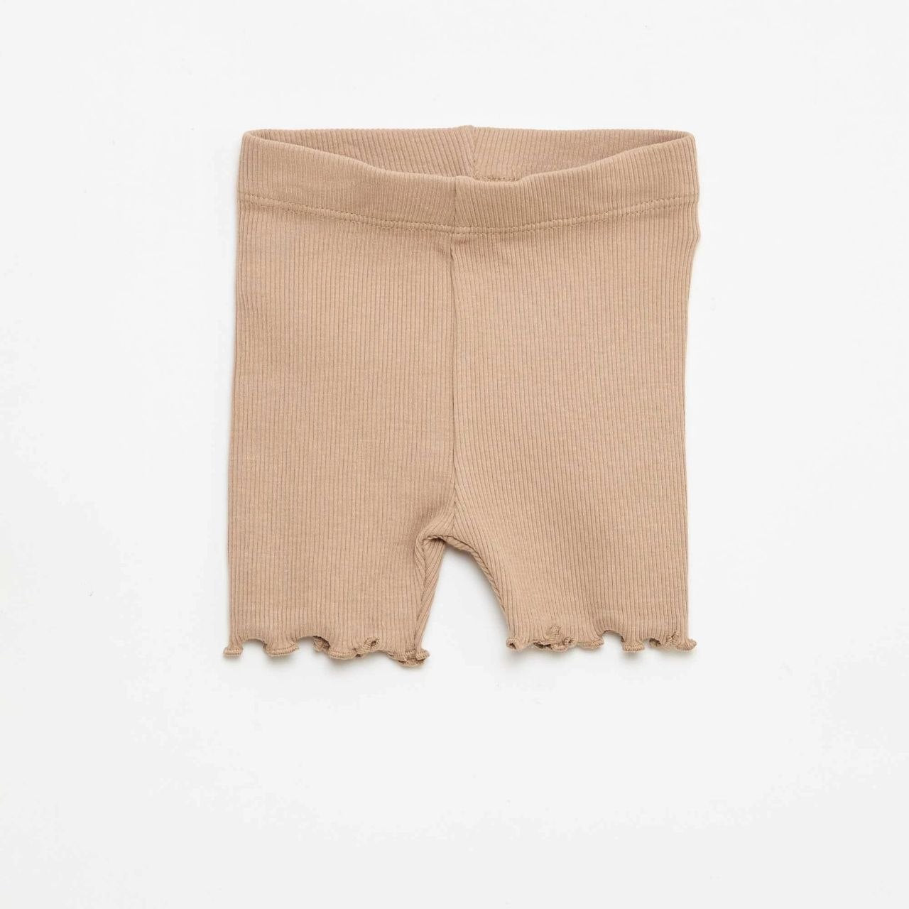 Girls Mocha Beige Ribbed Bike Shorts | Soft Stretch Everyday Shorts