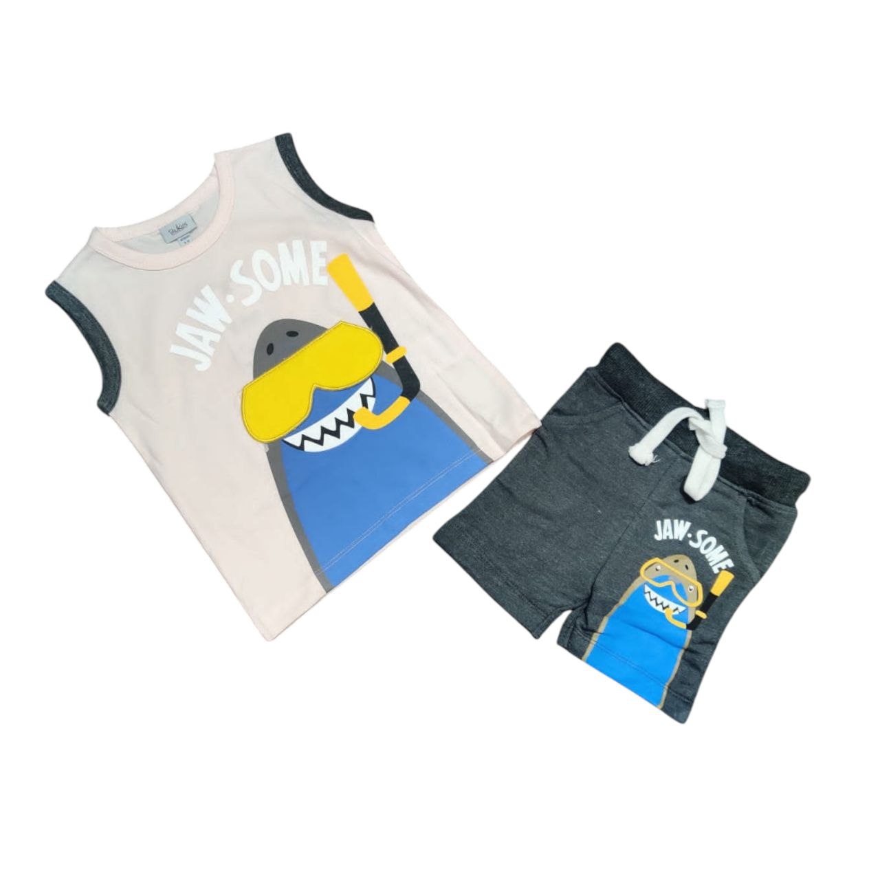 Sleeveless Pure Cotton T-shirt with Shorts ( peach shark )