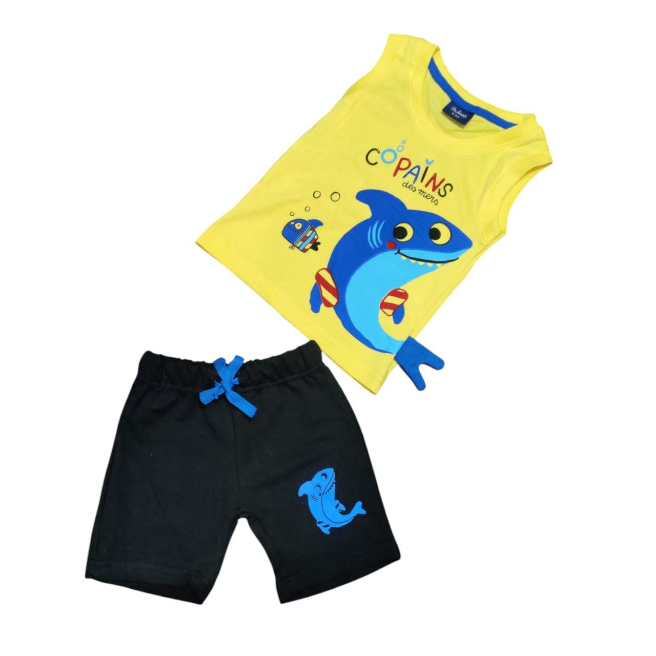 Sleeveless Pure Cotton T-shirt with Shorts ( YELLOW SHARK)