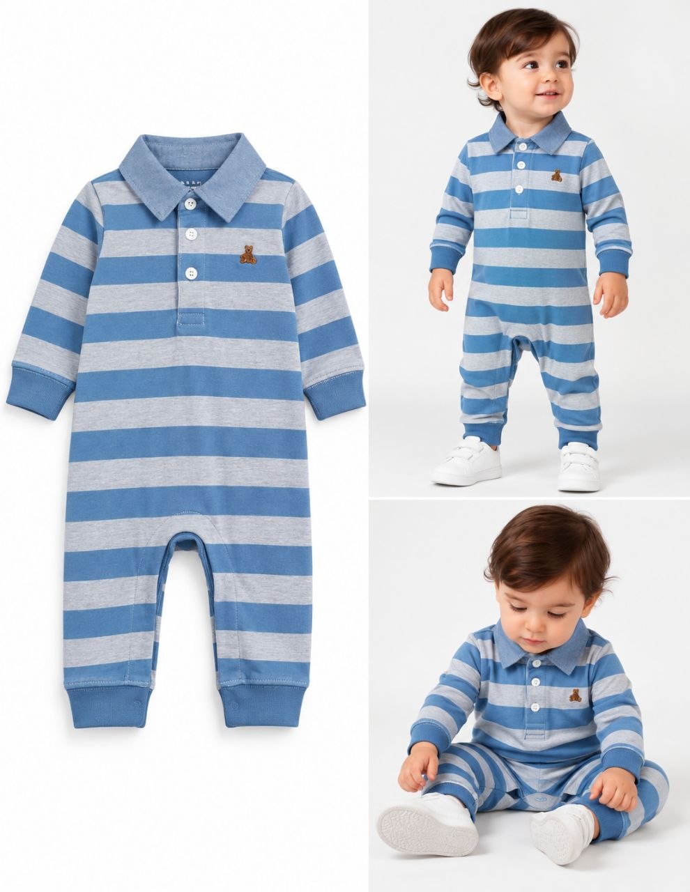 Baby GAP Boys’ Blue & Grey Striped Collared Romper