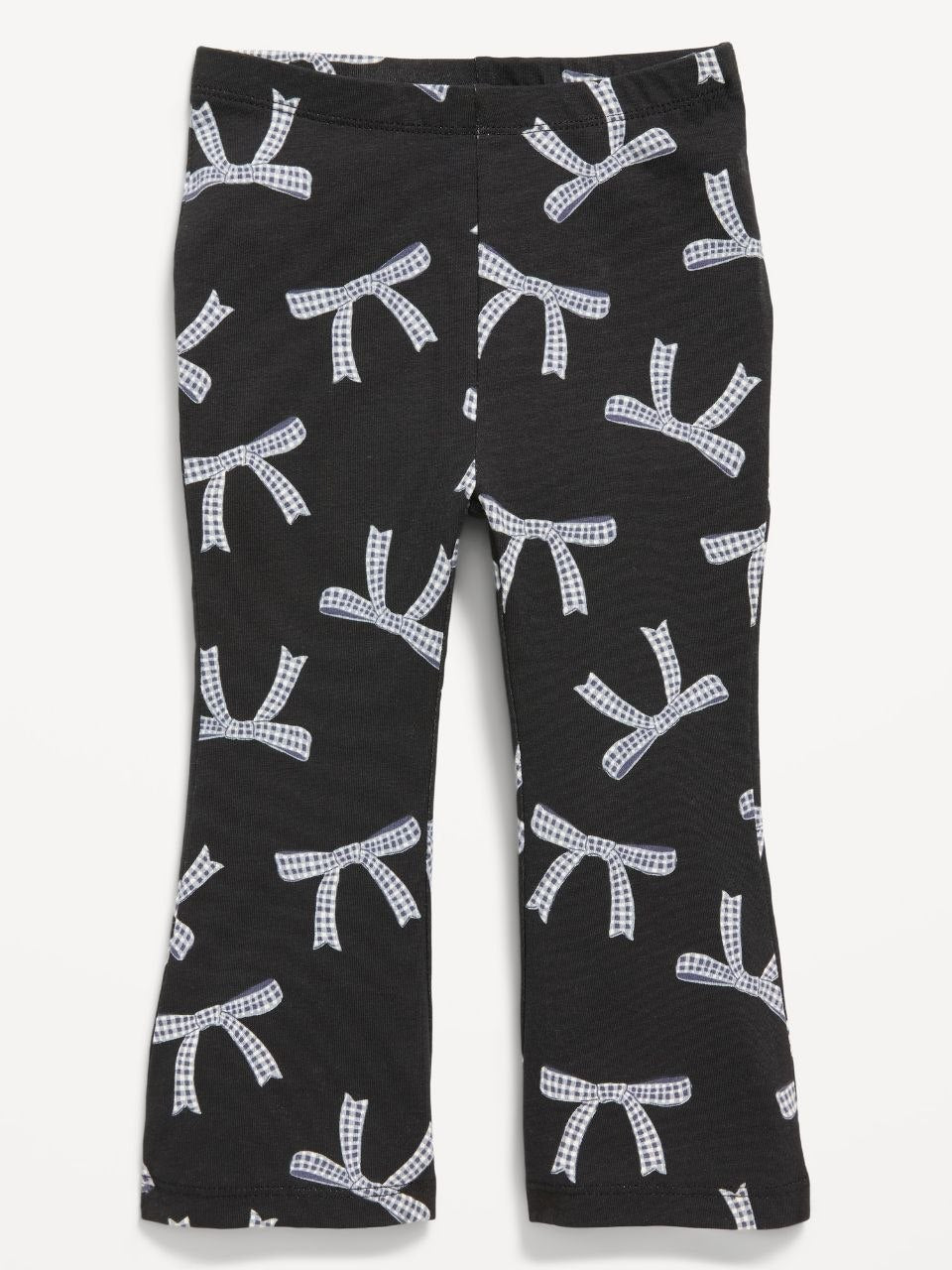 Girls Black Bow Print Flared Leggings