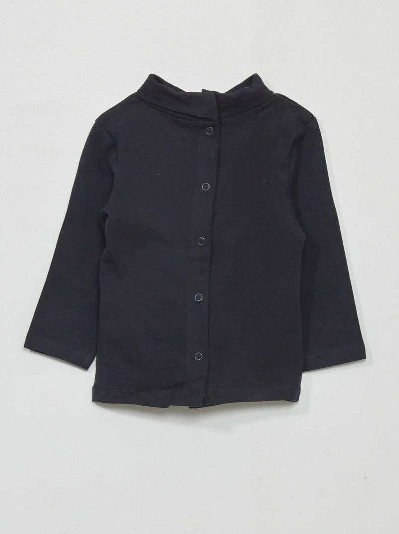 Kids Black High Neck T-Shirt with Cute Bear Print | Soft Cotton Winter Top