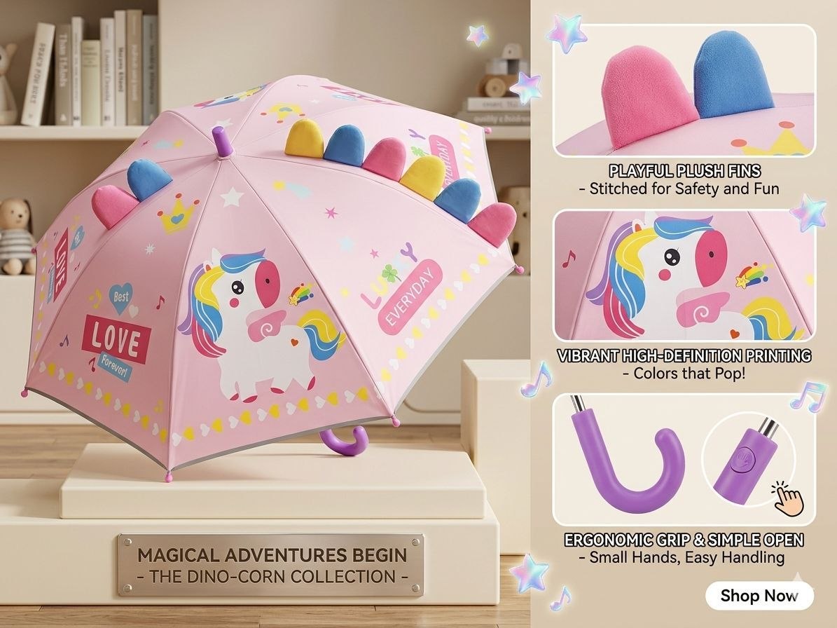 Kids 3D Cartoon Umbrella - Unicorn