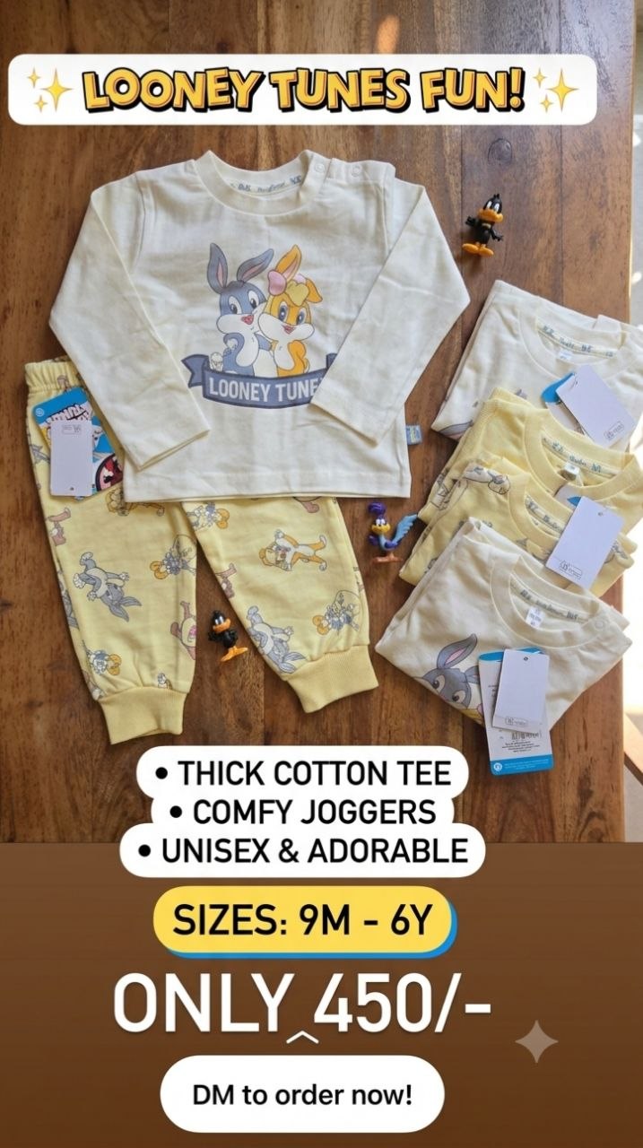 Looney Tunes Unisex Thick Cotton T-Shirt & Joggers Set