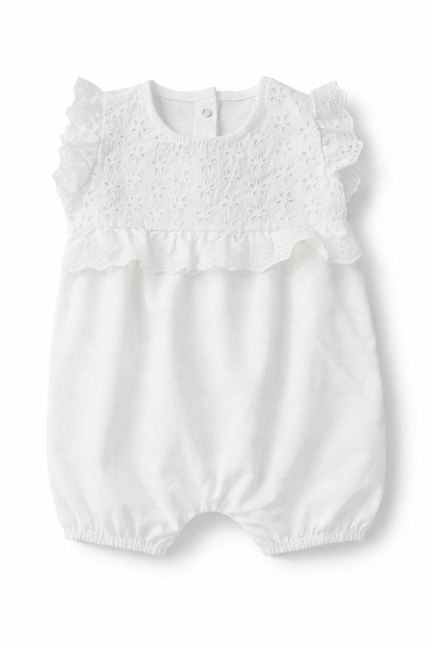 Baby Girls White Lace Cotton Romper – Elegant Ruffle Sleeve Summer Onesie