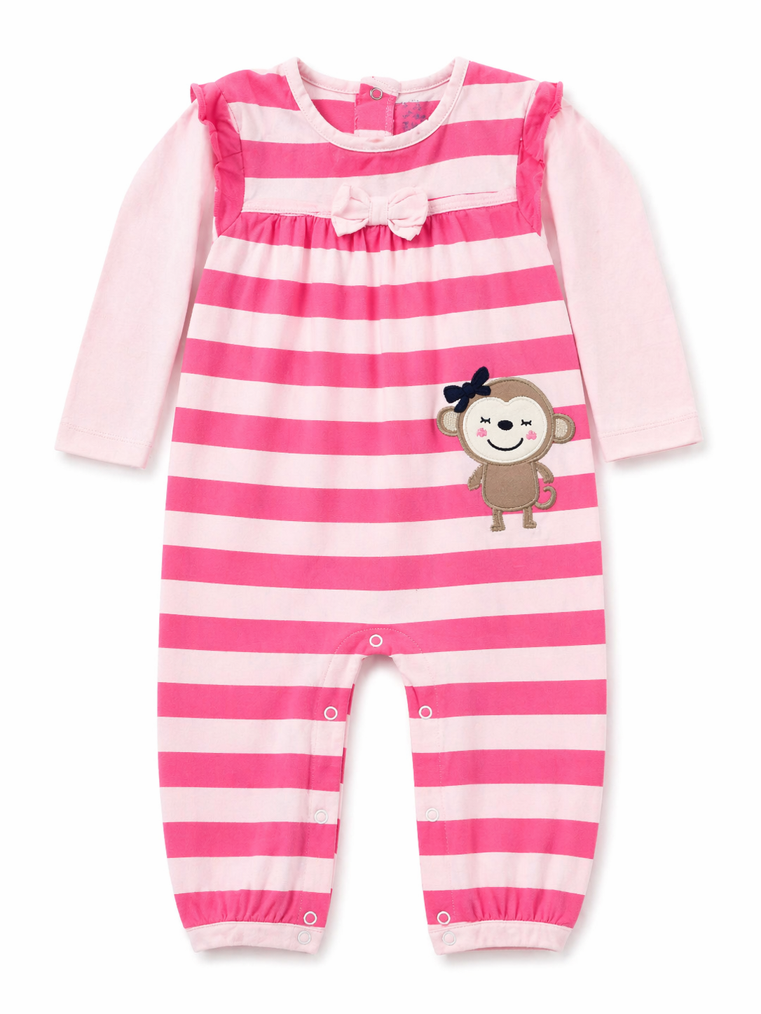 Candy Stripe Baby Romper – Pink Bow & Monkey Patch Onesie