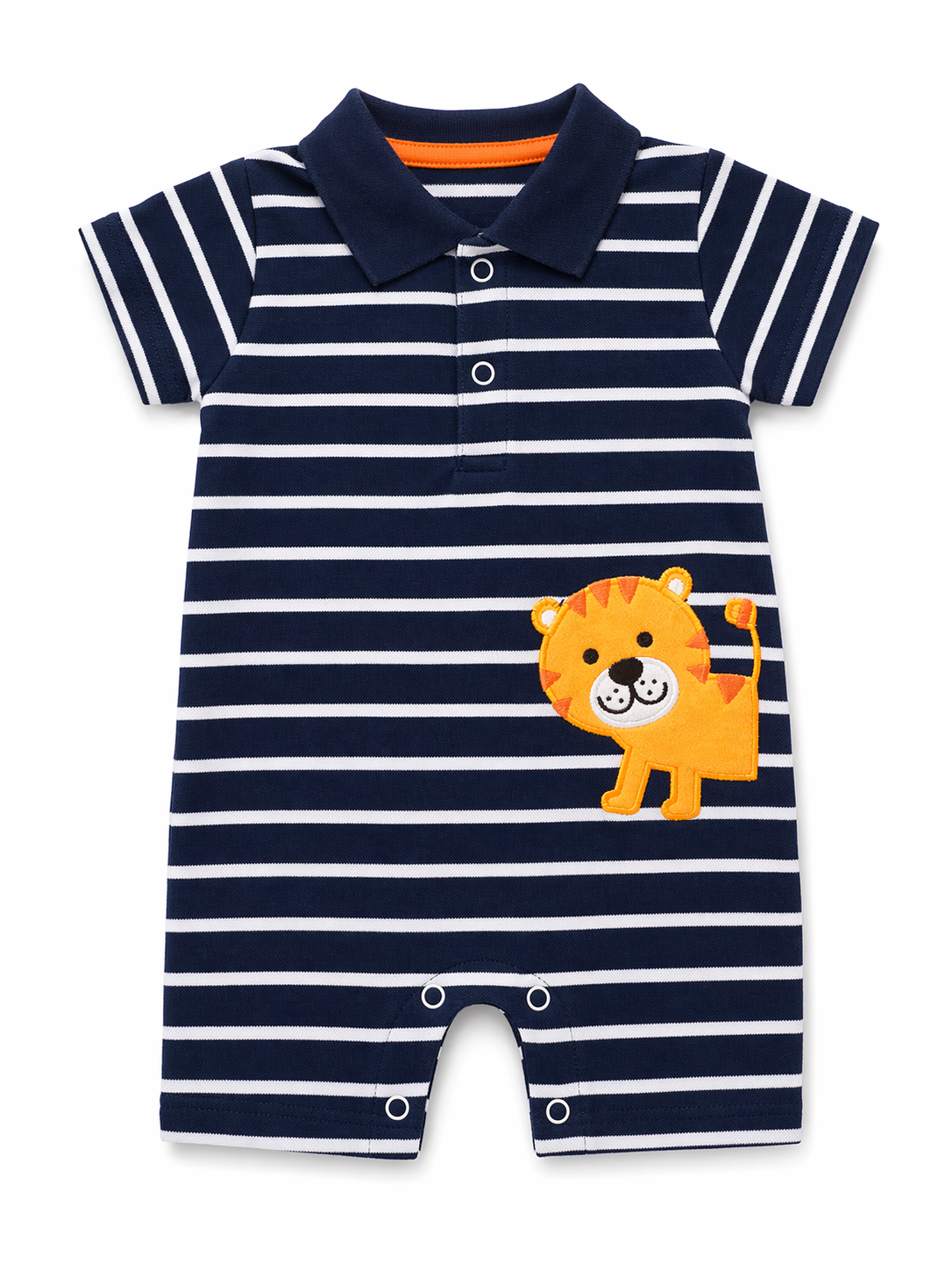 Little Tiger Polo Baby Romper – Navy Stripe Cotton Onesie