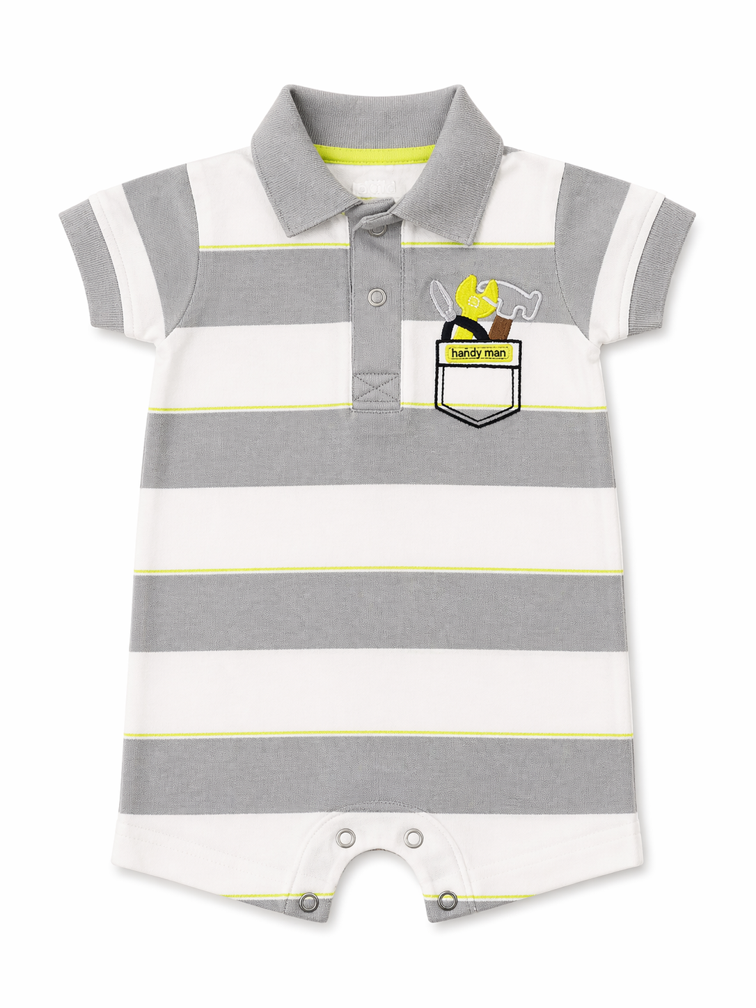 Handy Man Polo Baby Romper – Grey Stripe Cotton Onesie