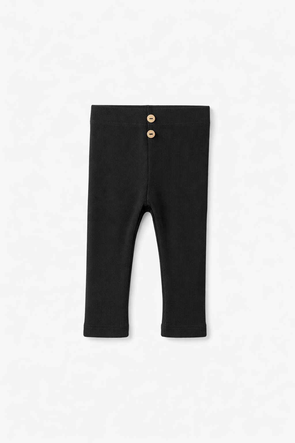 Baby Black Ribbed Cotton Leggings – Soft Stretch Button Detail Bottom Wear