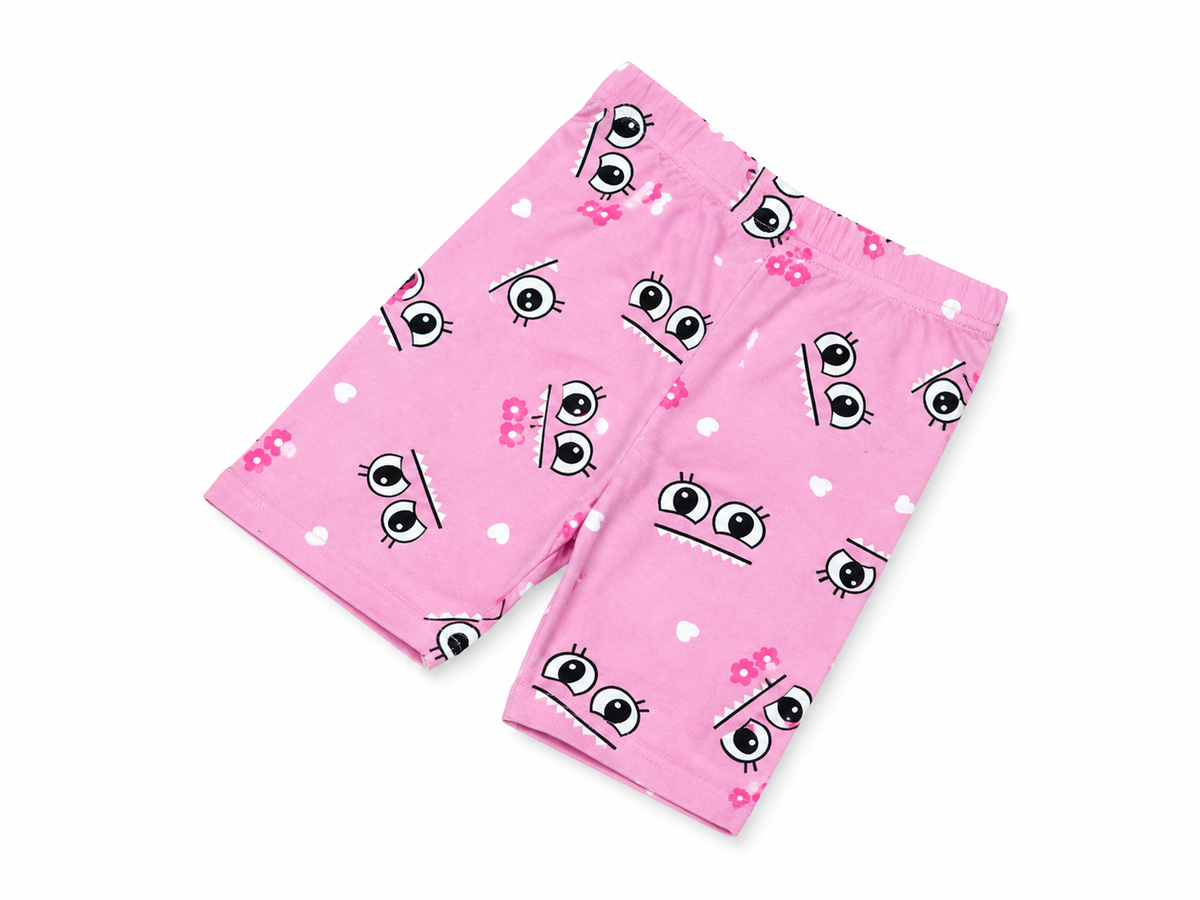 Girls’ Pink Cartoon Eye Print Cotton Shorts