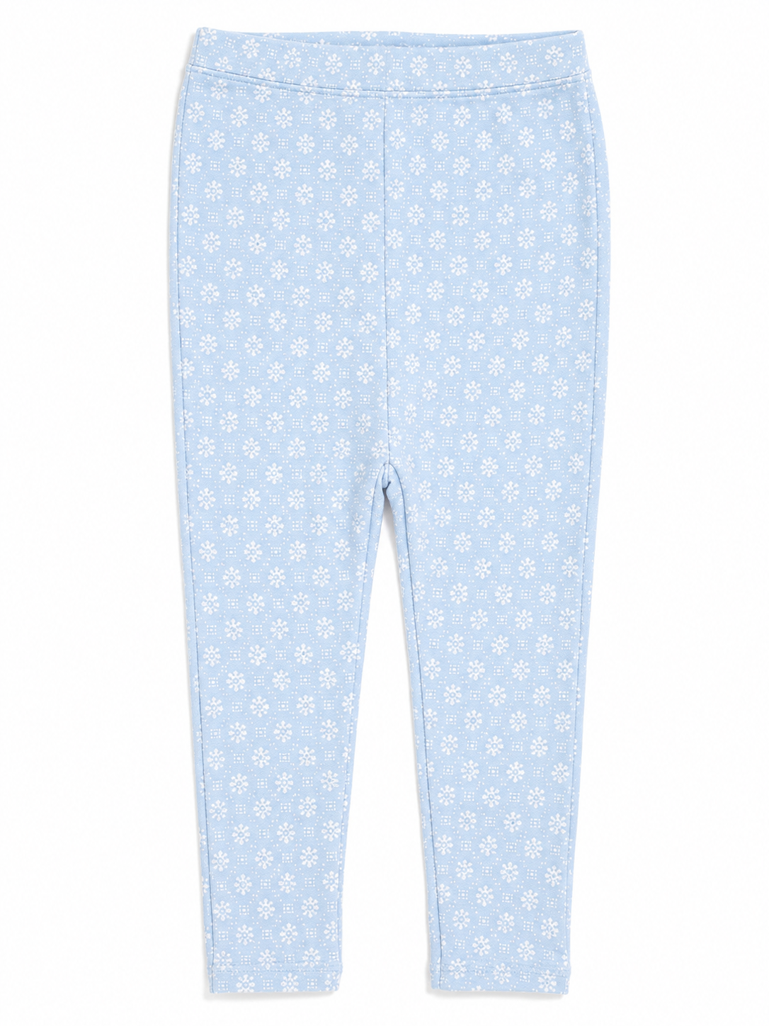 Girls Light Blue Floral Printed Full-Length Leggings