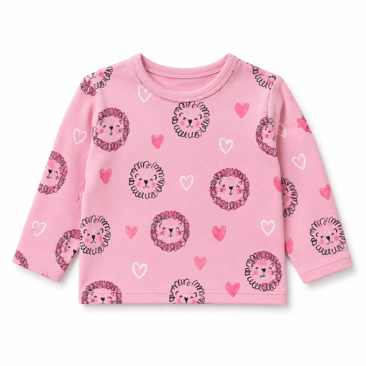 Pink Lion Hearts Full Sleeve Baby Tee