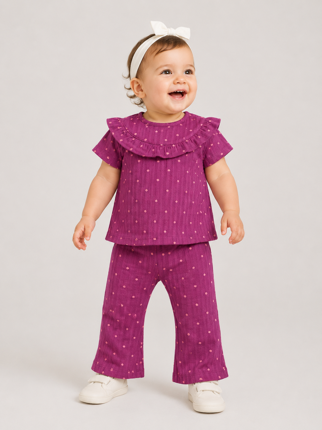 Berry Pink Ribbed Co-ord Set for Baby Girls – Soft Cotton