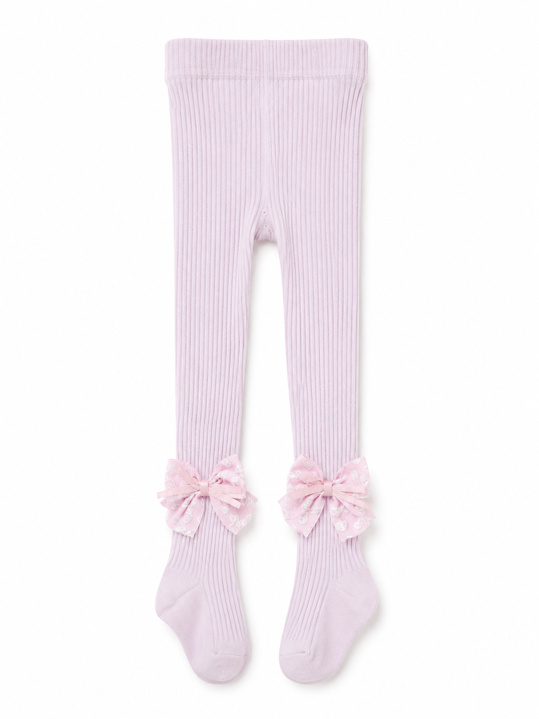 Girls Pink Ribbed Bow Tights