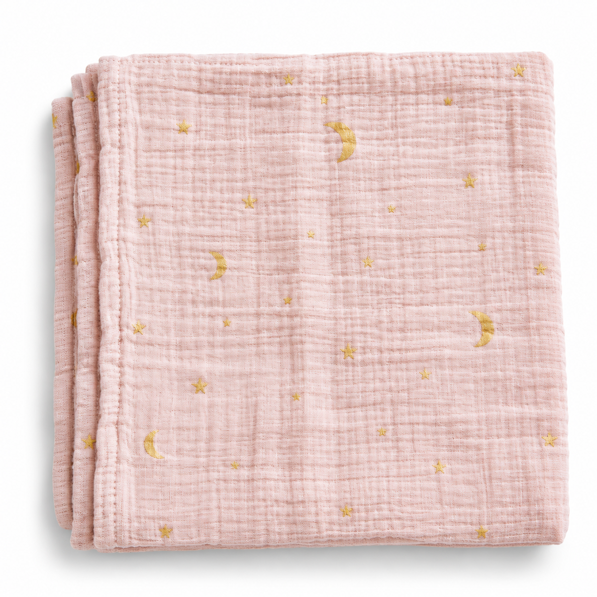 Blush Pink Gold Moon & Stars Muslin Baby Swaddle Wrap