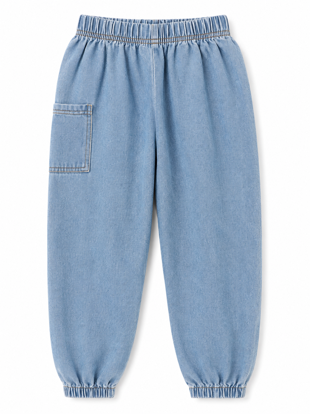 Kids Light Blue Denim Jogger Pants – Elastic Waist Cargo Style