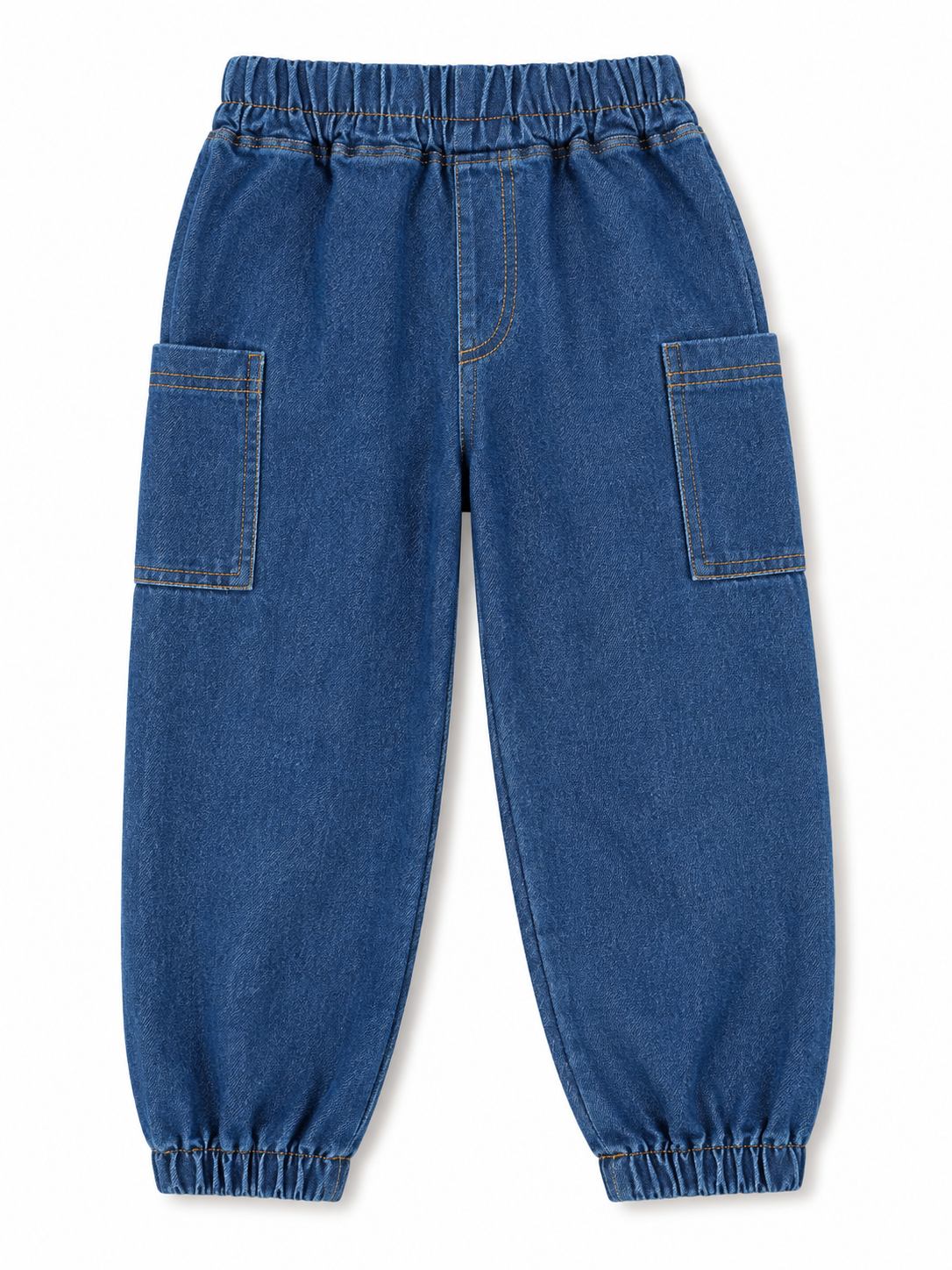Kids Dark Blue Denim Cargo Jogger Pants – Elastic Waist
