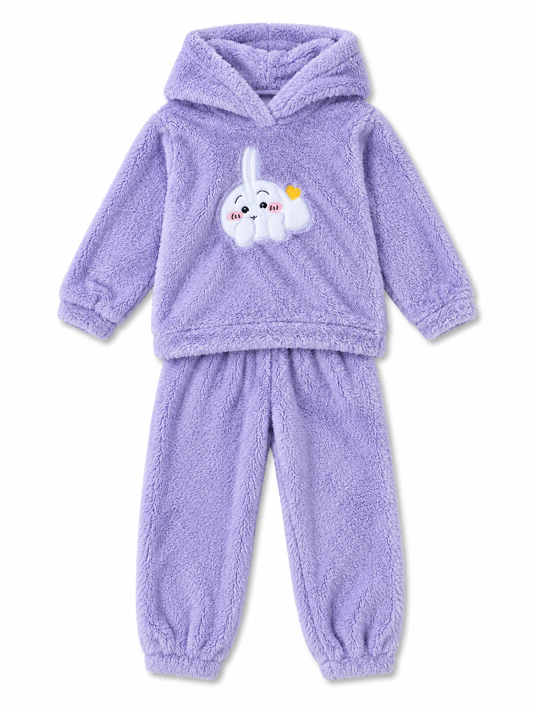 Girls Fleece Hooded Winter Tracksuit Set – Cute Bunny Print | 2 Pc Warm & Cozy Set