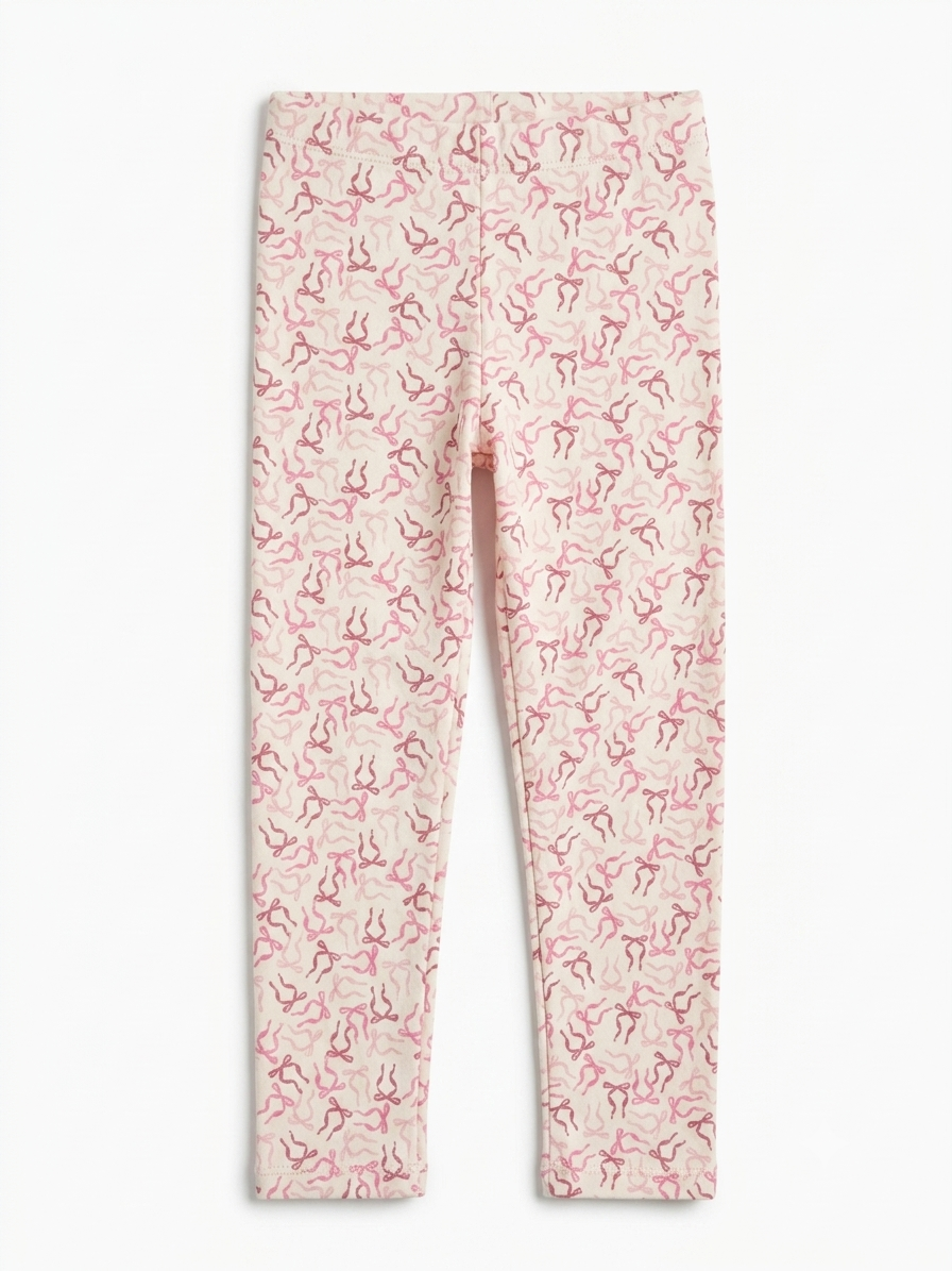 Girls Pink Bow Print Full-Length Leggings
