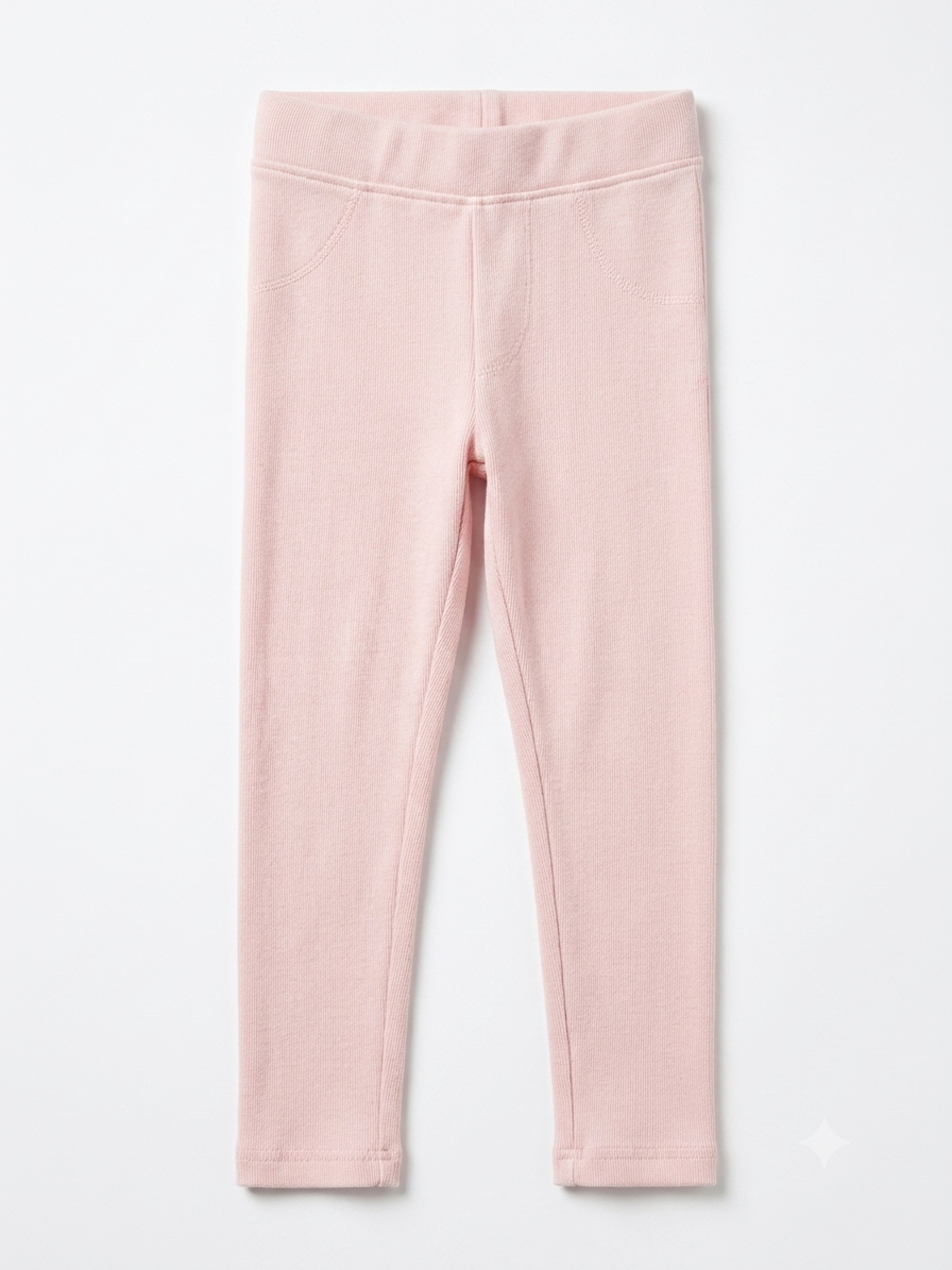Girls Solid Pink Cotton Stretch Leggings with Pockets