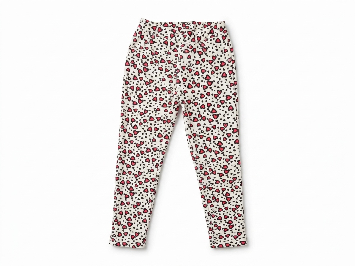 Girls Red Heart Print Cotton-Style Leggings โ Full Length