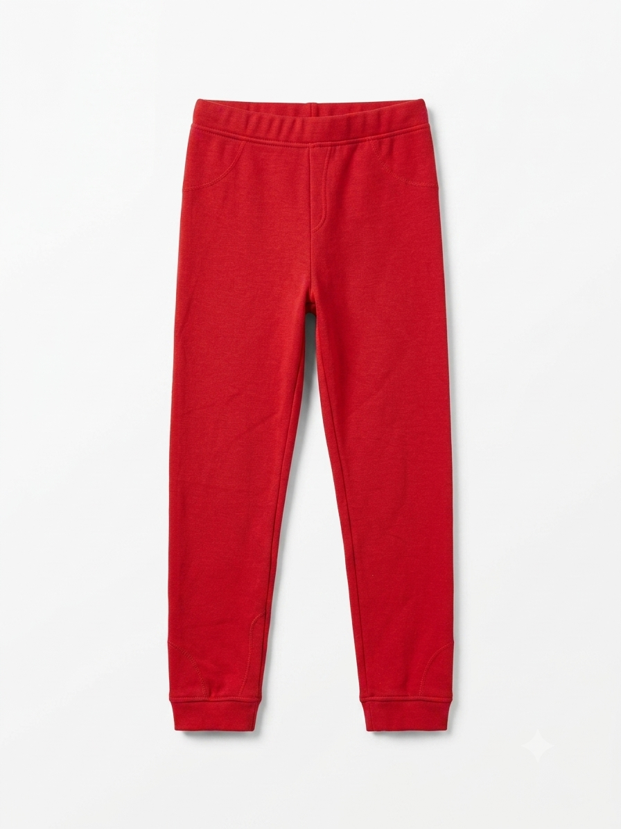 Girls Solid Red Cotton Jogger Pants