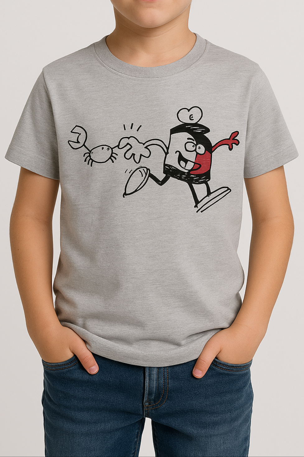 TOMMY KIDS UNISEX ROUND COLLAR GREY TEE