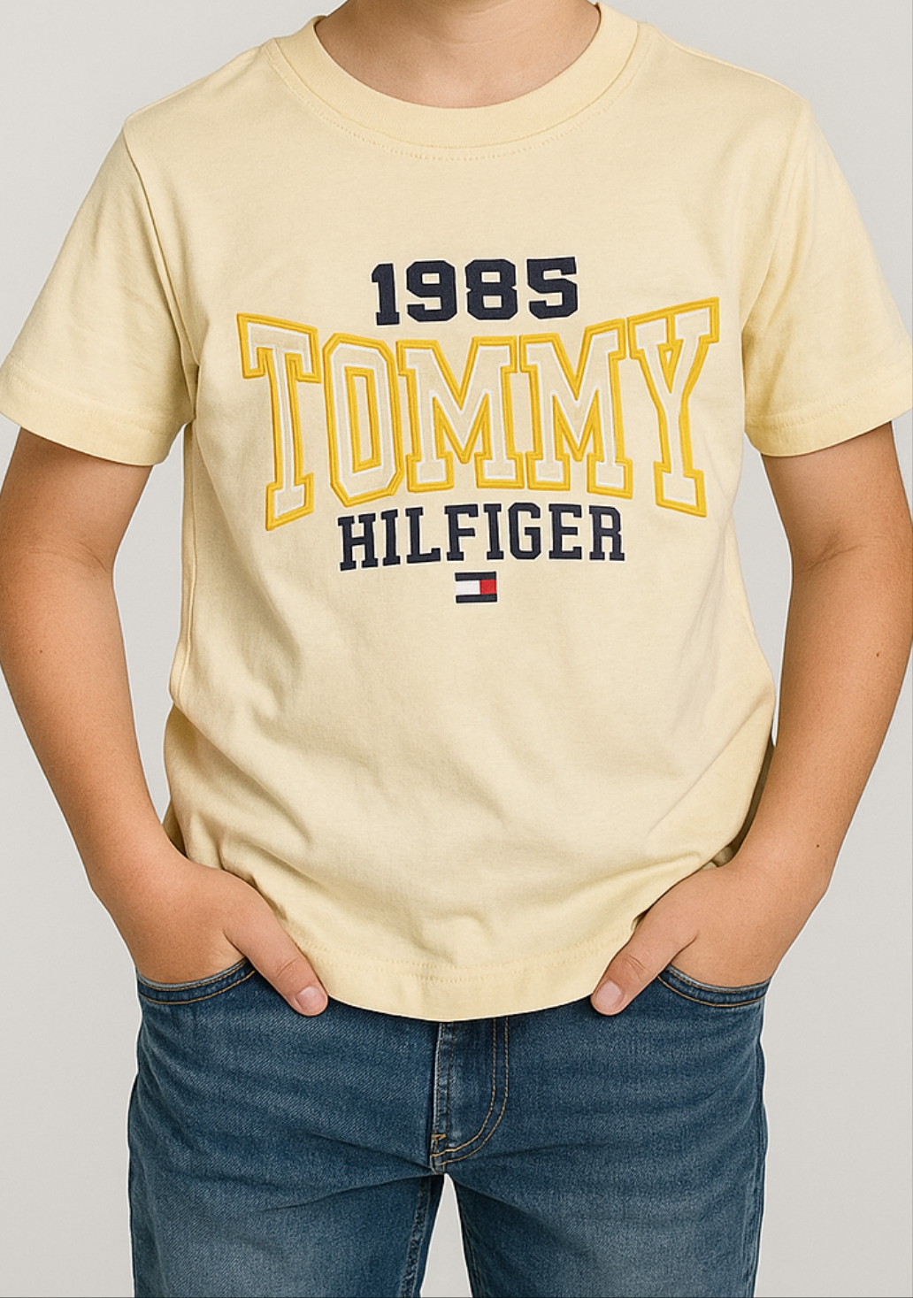 TOMMY KIDS UNISEX ROUND COLLAR OFF WHITE TEE