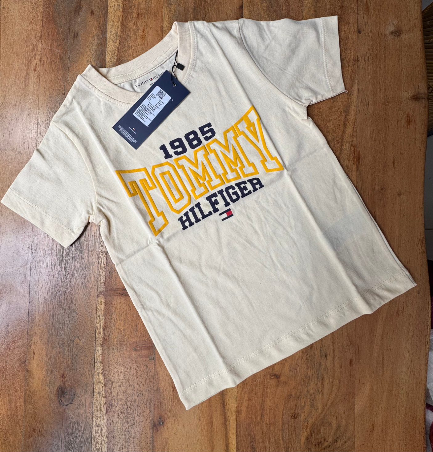 TOMMY KIDS UNISEX ROUND COLLAR OFF WHITE TEE
