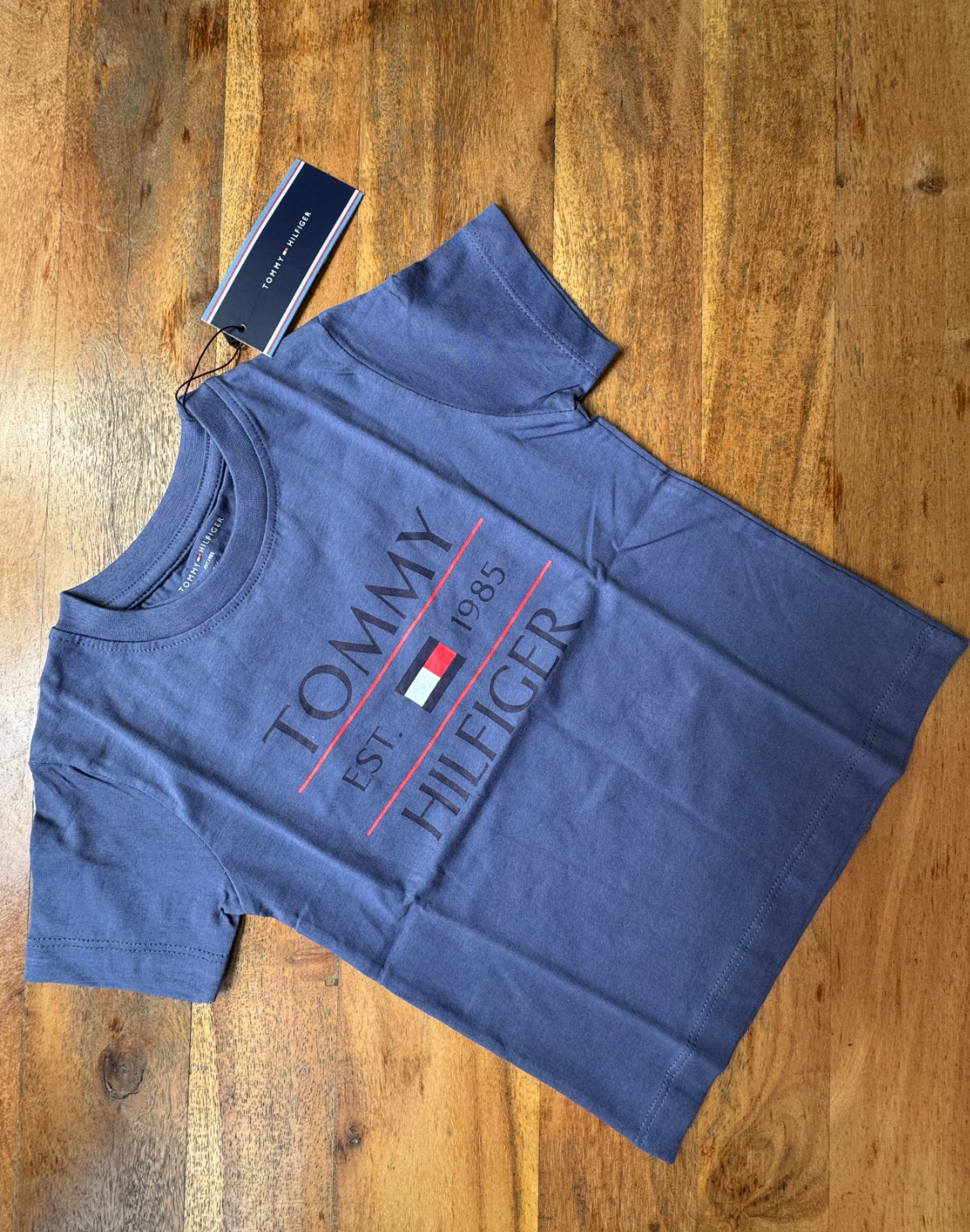 TOMMY KIDS UNISEX ROUND COLLAR BLUE TEE