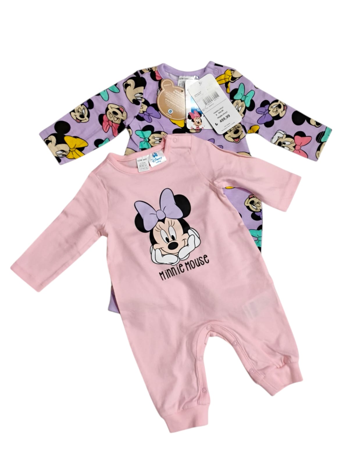 Long Sleeve Minnie Mouse Printed Baby Girl Jumpsuit 2-Pack