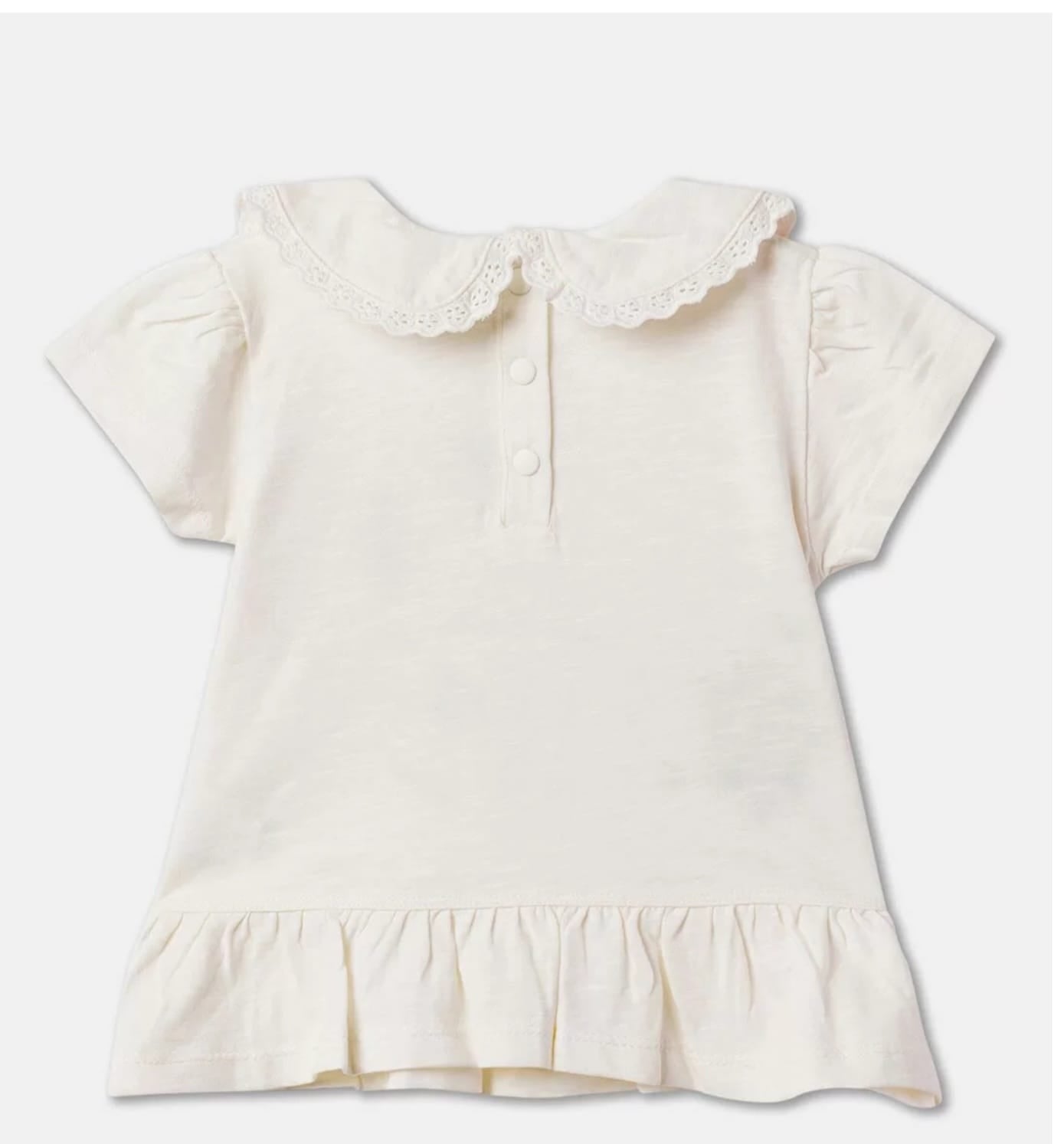 Girls Embroidered Peter Pan Collar Cap Sleeves Cotton Top