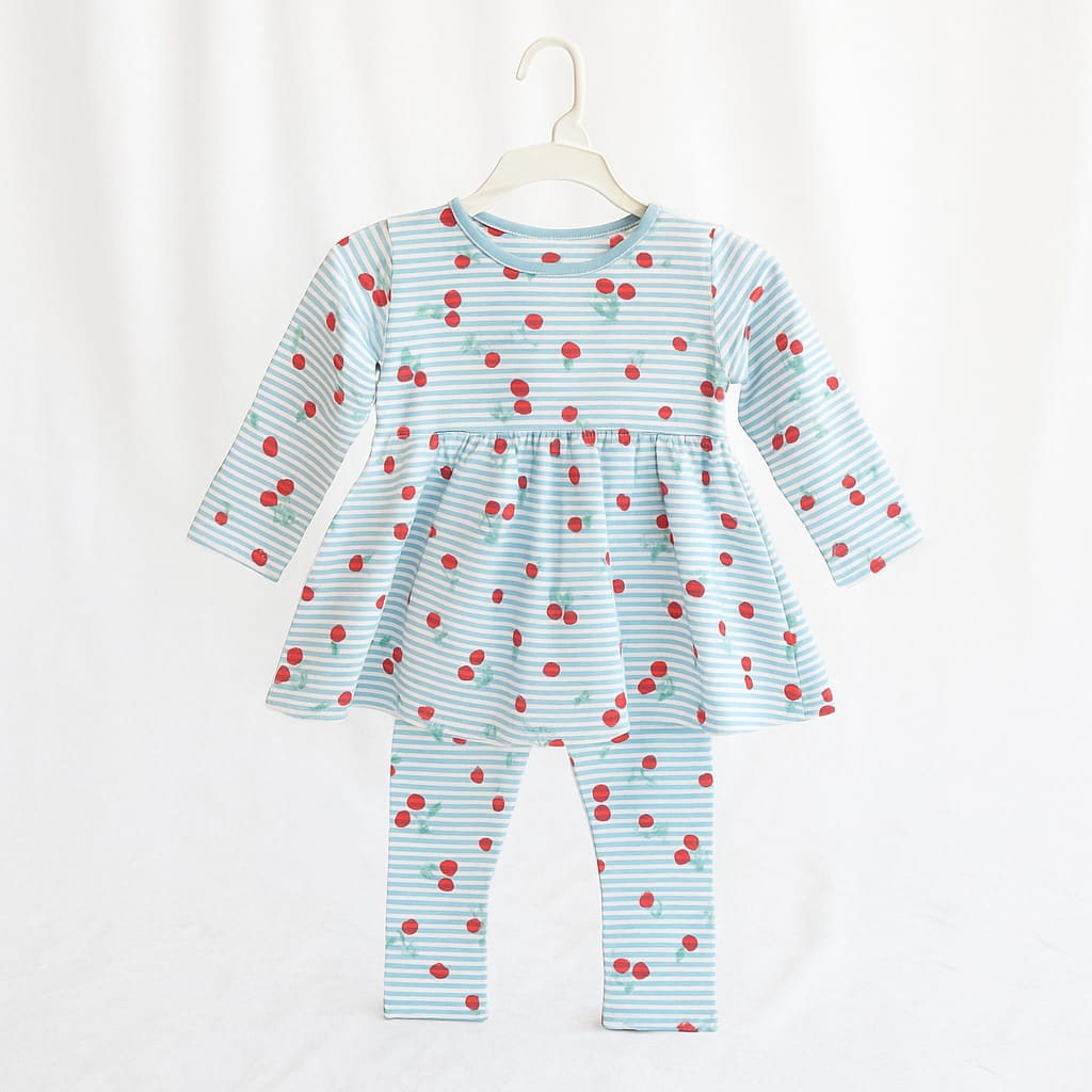 Frock - Leggings Blue Cherries Set