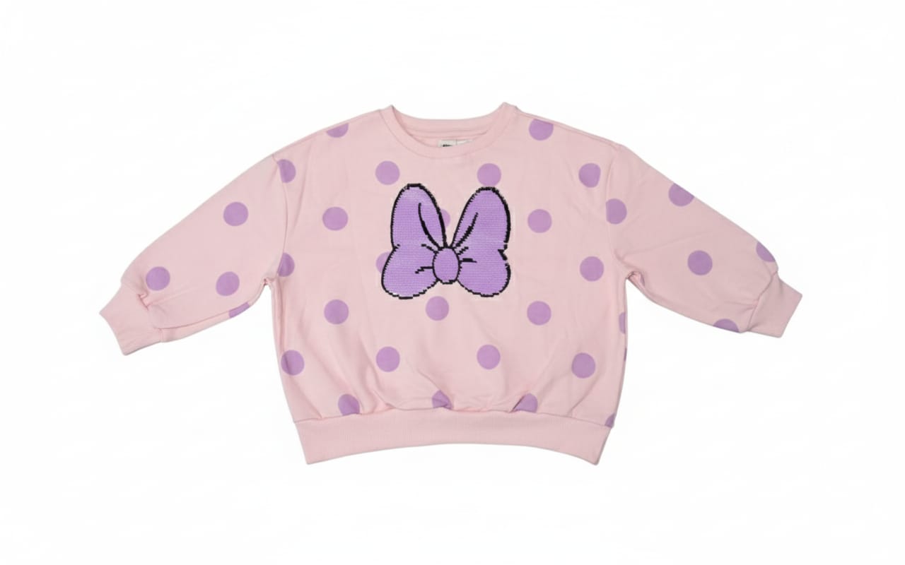 Pink Polka Fleeced Dot Bow Sweatshirt