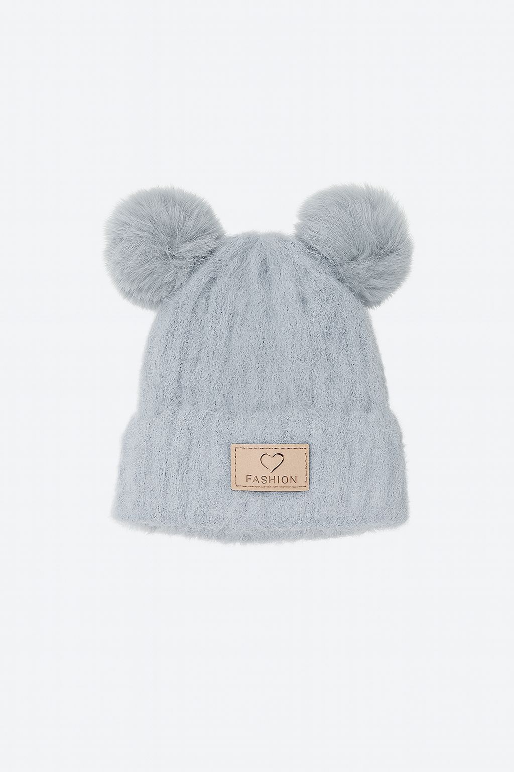 Grey Fluffy Double Pom-Pom Beanie