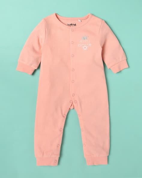 Peach Baby Sleepsuit with Front Buttons