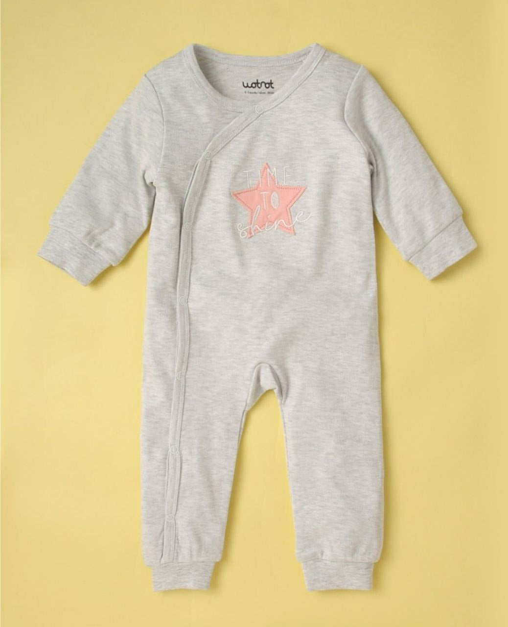 Grey Baby Sleepsuit with “Time to Shine” Star