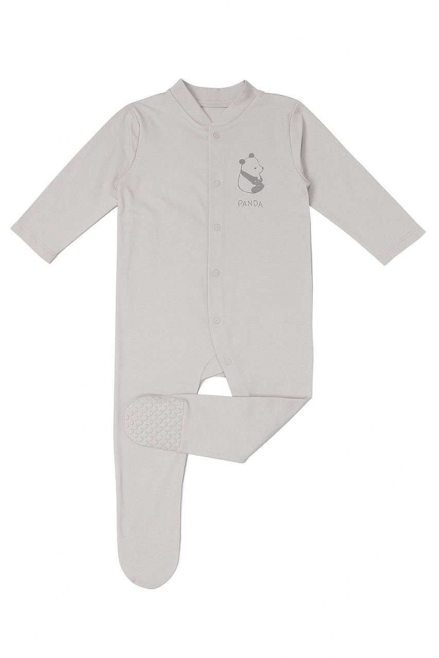 Panda Grey Cotton Sleepsuit