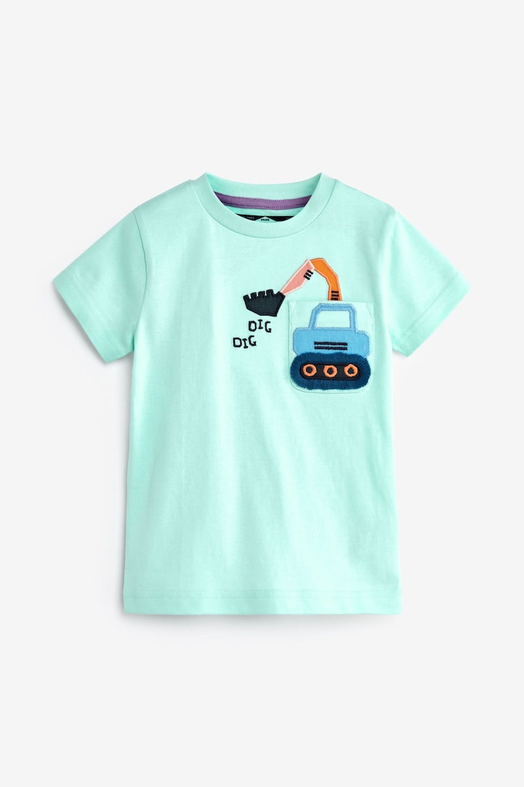 Turquoise Blue Digger Short Sleeve Pocket T-Shirt