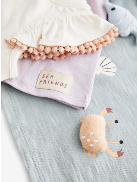 Girls Pom Pom Sea Creatures top (Blue)